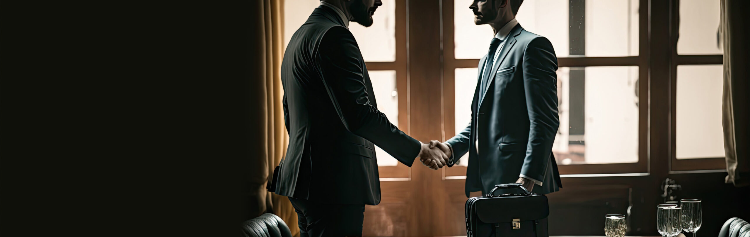 スーツを着た男性2人が握手をしている画像