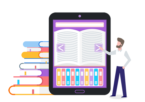 デジタルブックをスワイプしている男性