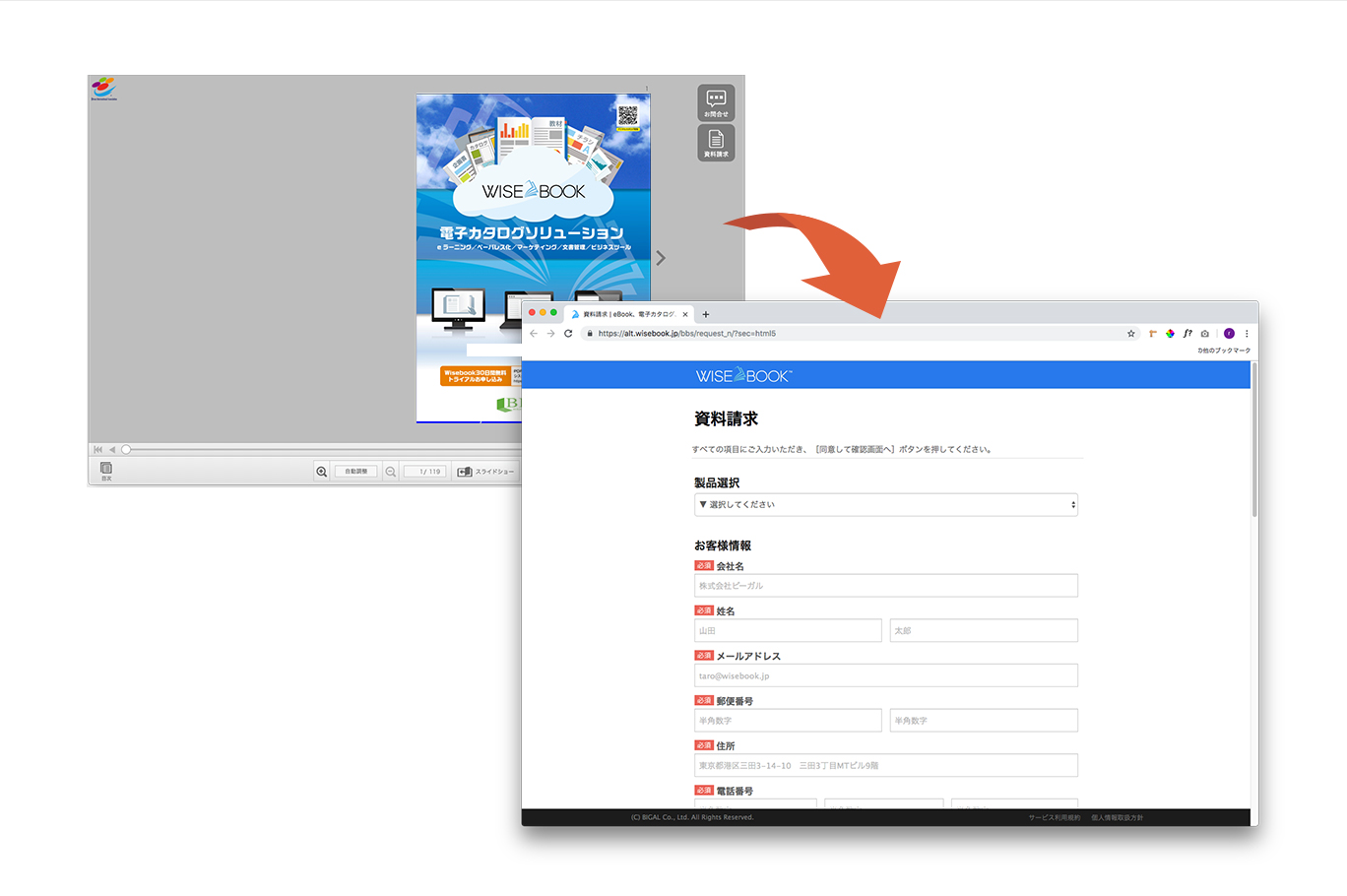 ビューア内に資料請求フォームを設置する