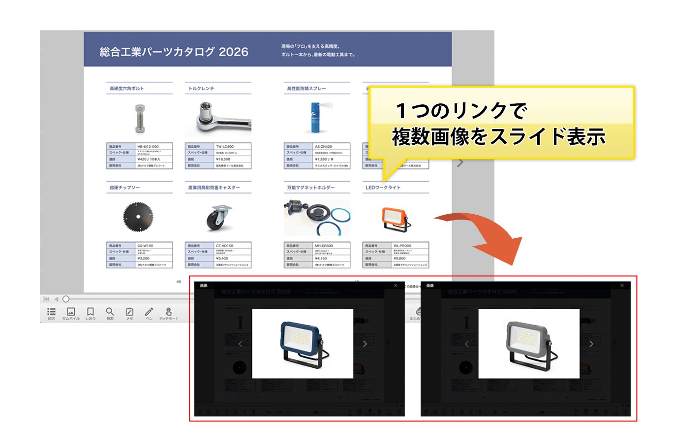 1つのリンクで複数画像をスライド表示